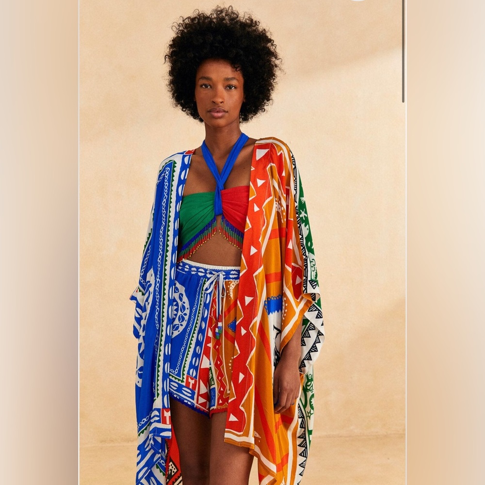 NWT Farm Rio Off-White Pitta Colors Kimono